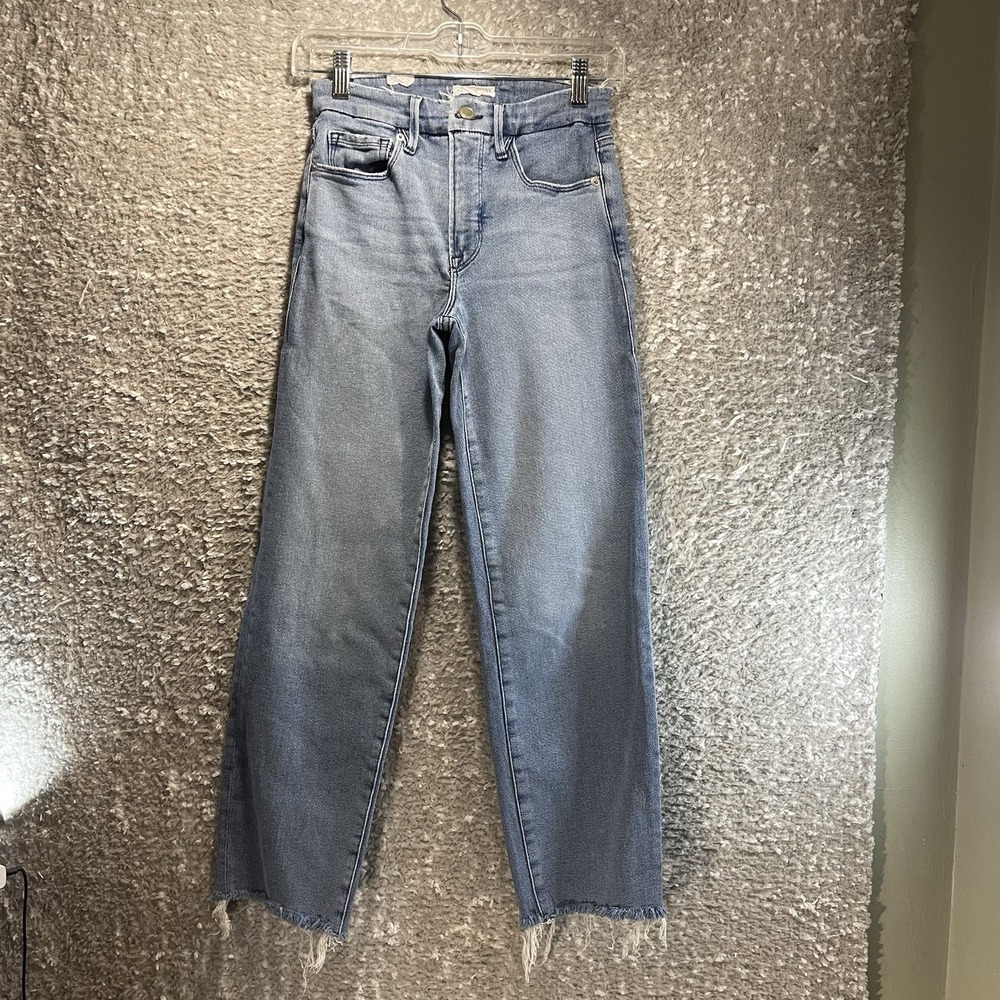 Good American GOOD LEGS STRAIGHT Crop Jeans Sz 2 Raw Hem Preppy